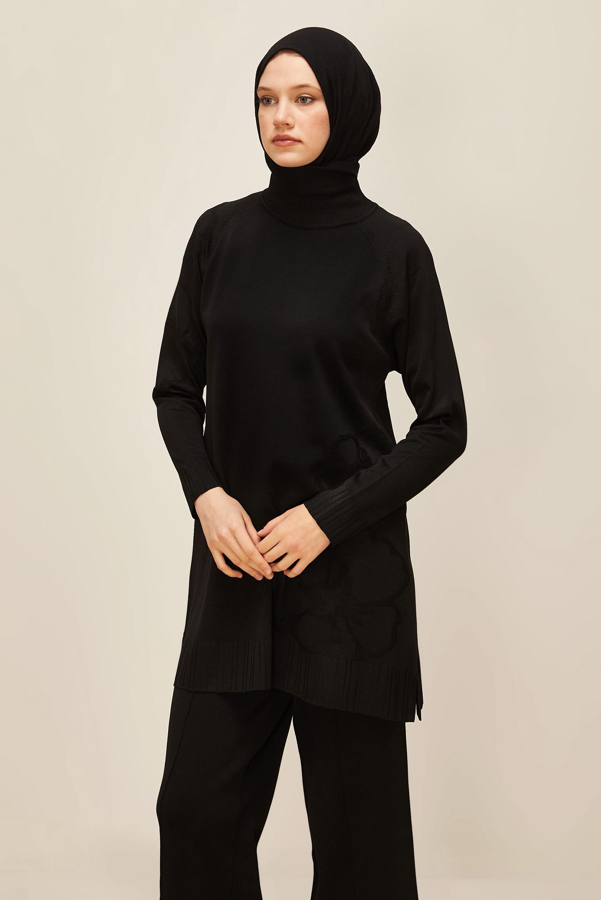 Tesettür giyim SİYAH TRİKO TUNİK 45851