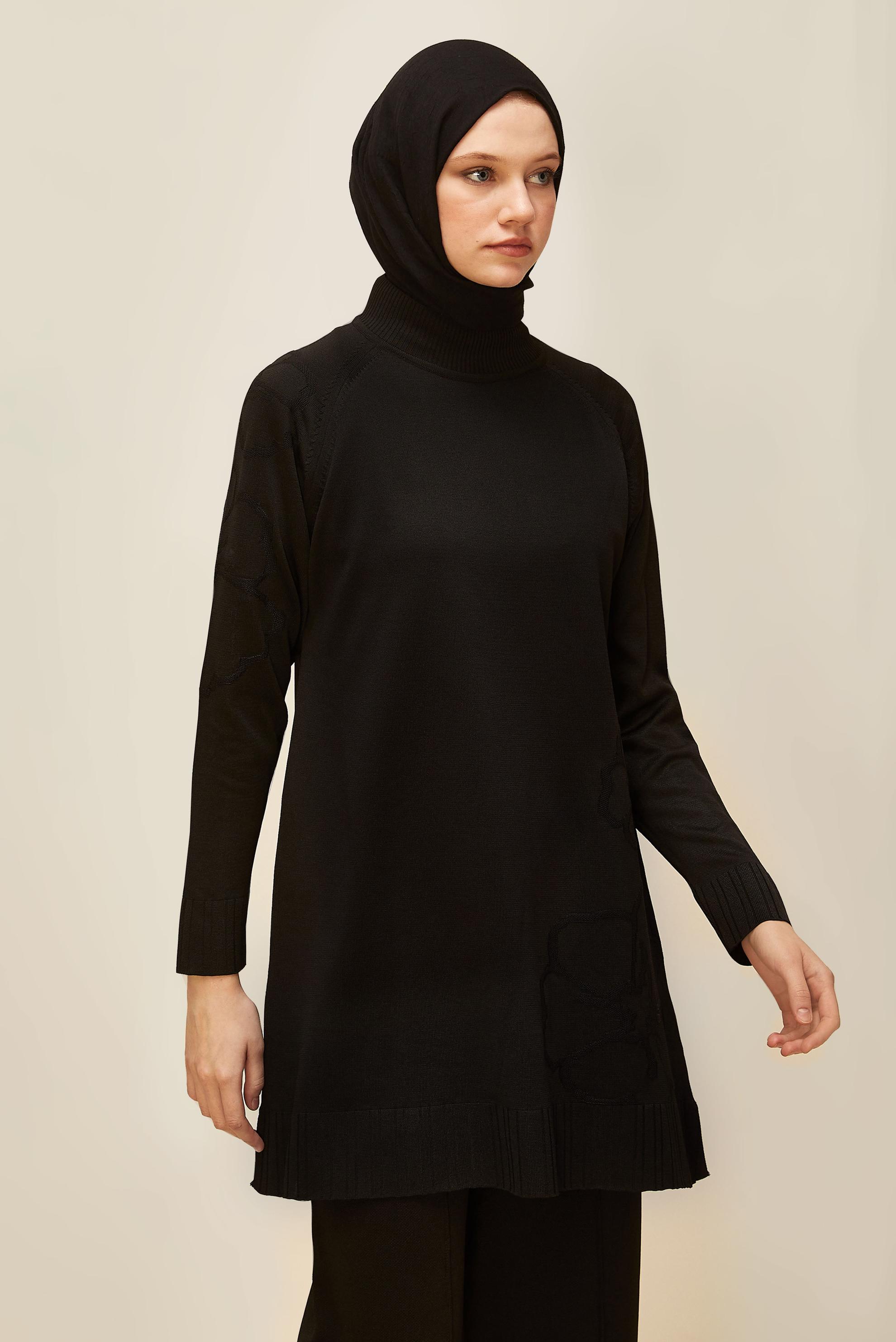 Tesettür giyim SİYAH TRİKO TUNİK 45851