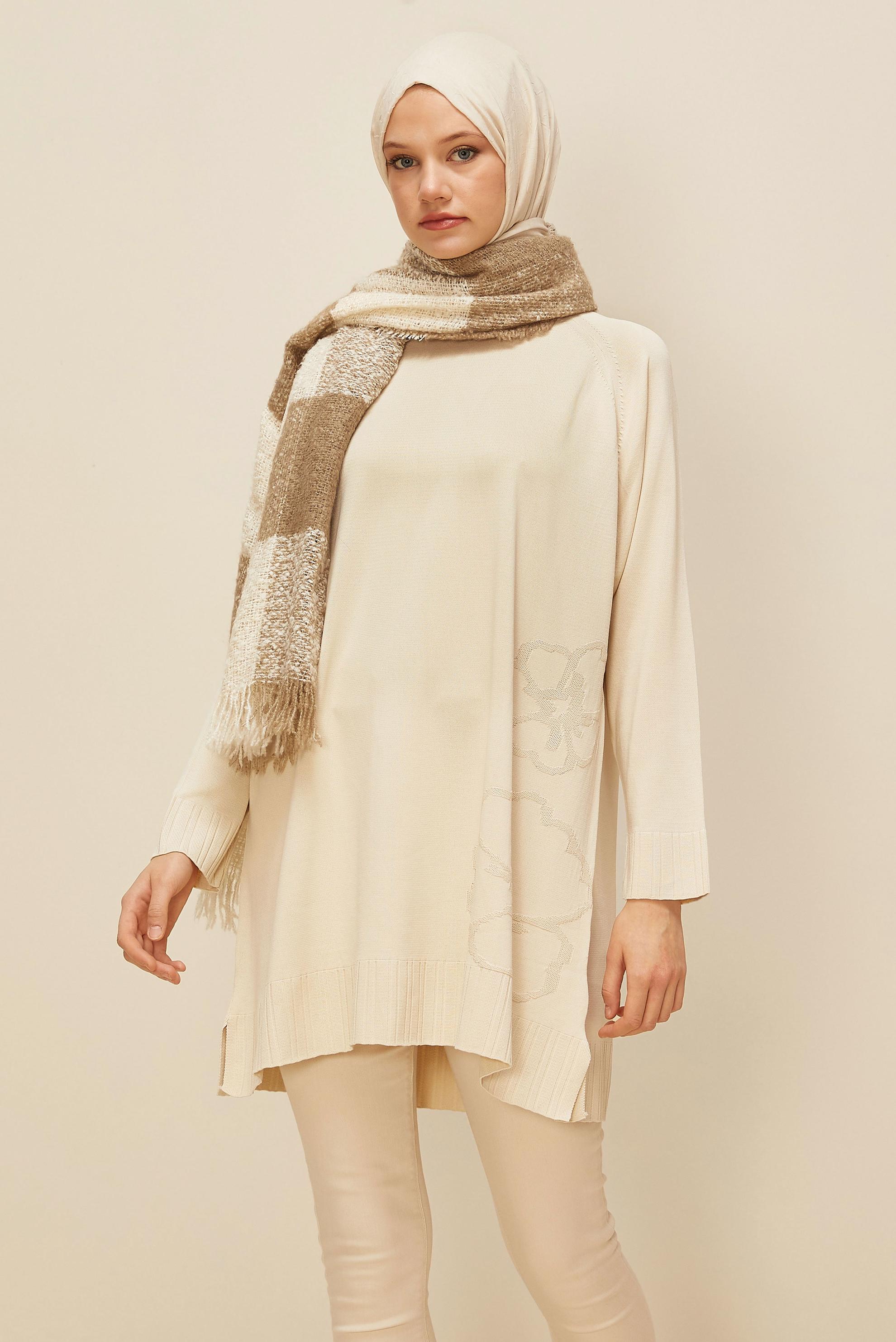 Tesettür giyim BEJ TRİKO TUNİK 45851