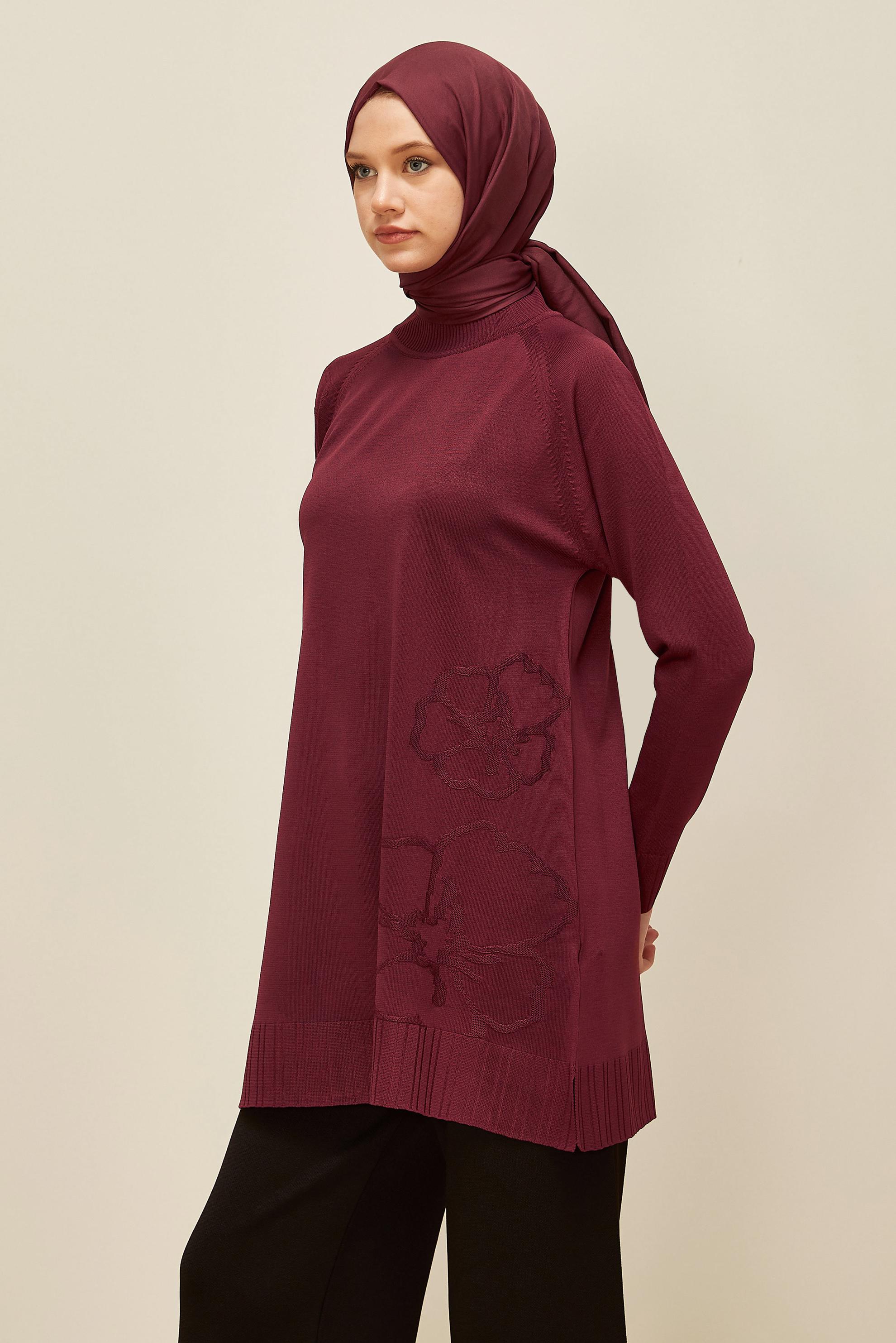 Vêtements hijab ROUGE BORDEAUX TUNIQUE EN TRICOTON 45851