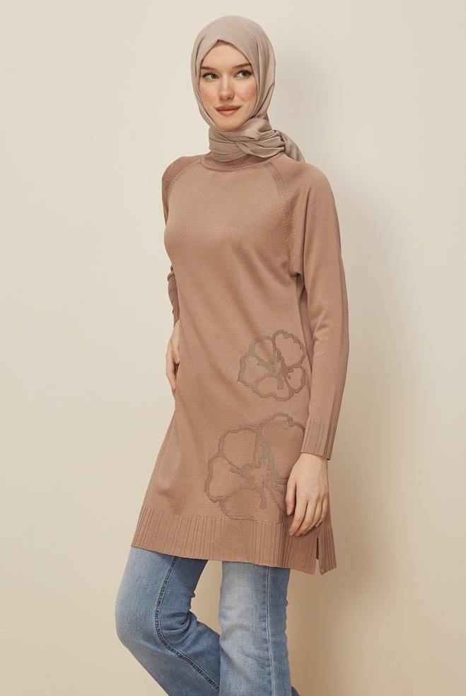 Tesettür giyim KAHVE 45851 TRİKO TUNİK 38-46 - ALVİNA