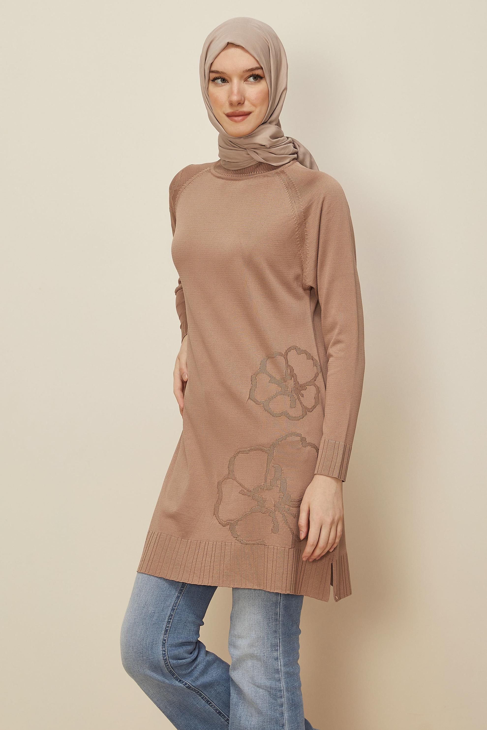 Tesettür giyim KAHVE 45851 TRİKO TUNİK 38-46
