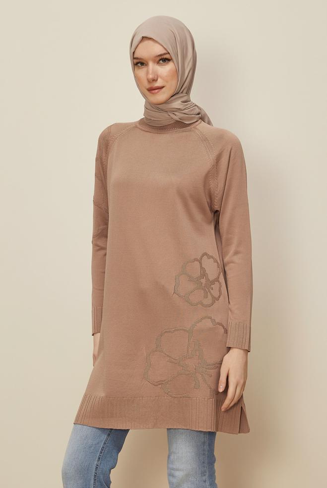Tesettür giyim KAHVE 45851 TRİKO TUNİK 38-46 - ALVİNA