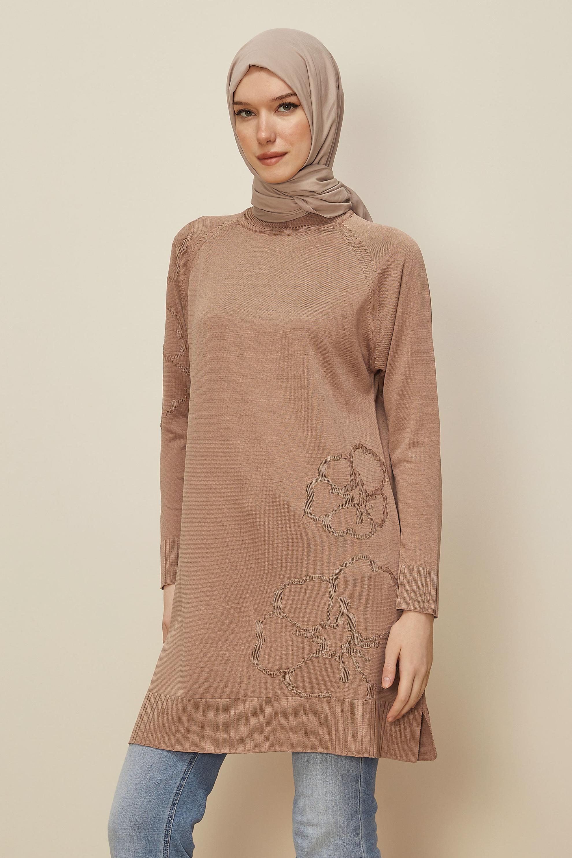 Tesettür giyim KAHVE 45851 TRİKO TUNİK 38-46