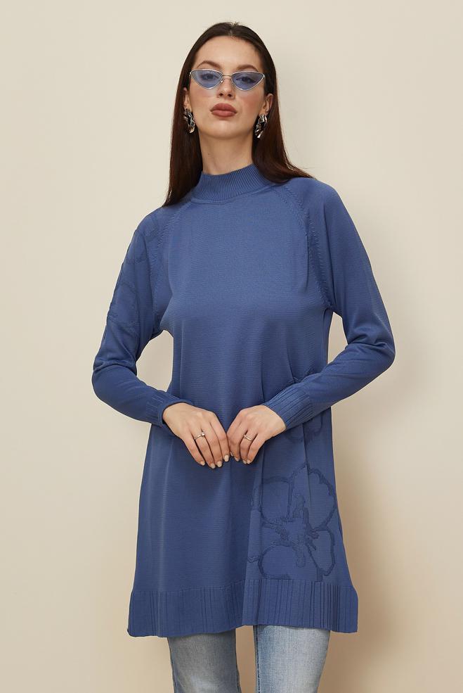 Vêtements hijab BLEU MARINE TUNIQUE EN TRICOTON 45851 - ALVİNA