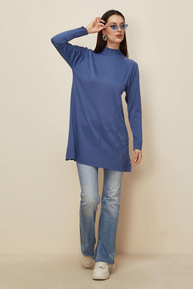 Vêtements hijab BLEU MARINE TUNIQUE EN TRICOTON 45851 - ALVİNA