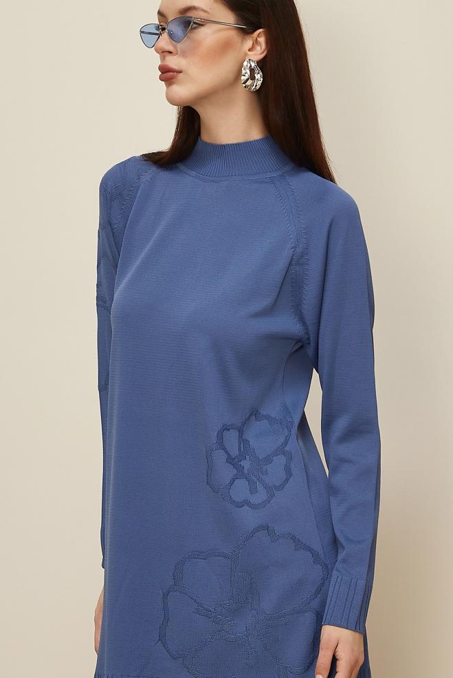 Vêtements hijab BLEU MARINE TUNIQUE EN TRICOTON 45851 - ALVİNA