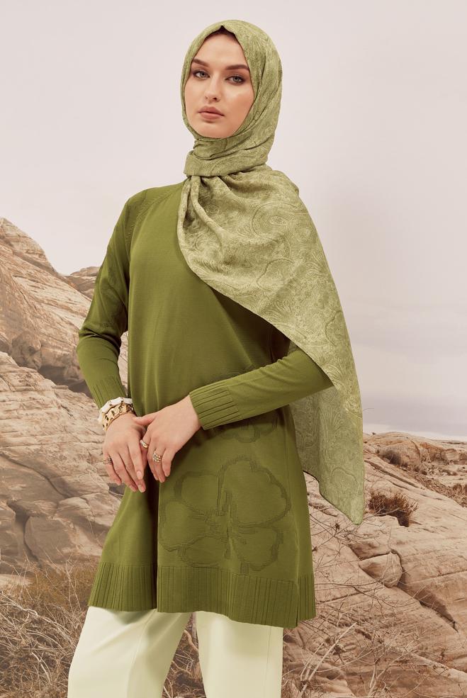Hijab clothing GREEN KNITWEAR TUNIC 45851 - ALVİNA
