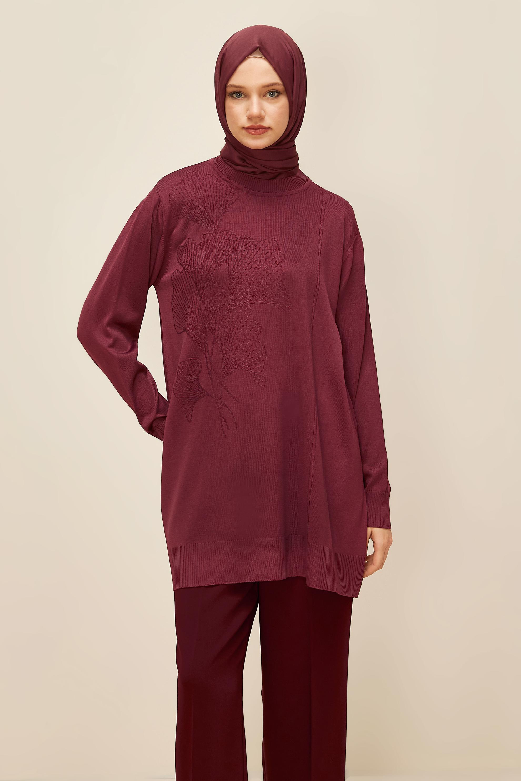 Tesettür giyim BORDO TRİKO TUNİK 45852