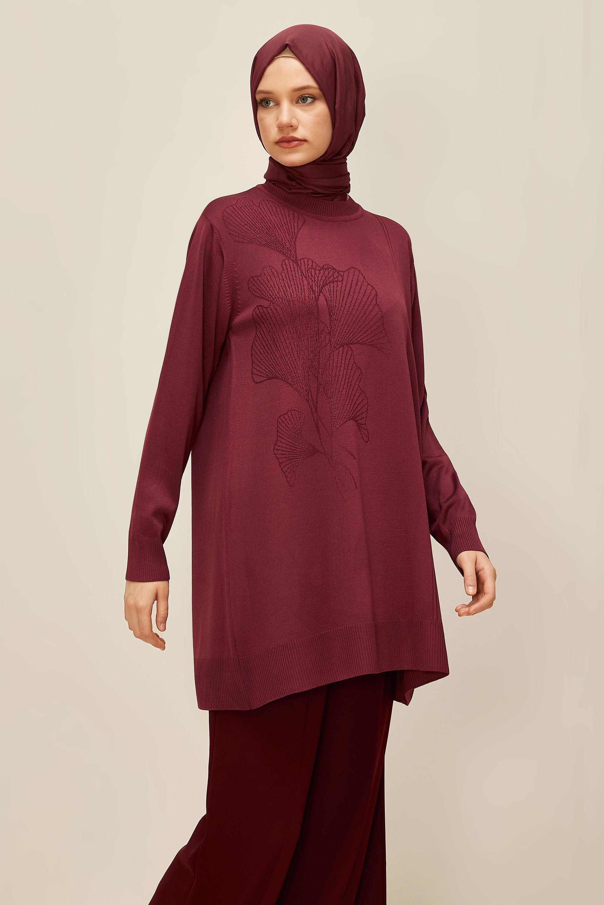 Tesettür giyim BORDO TRİKO TUNİK 45852