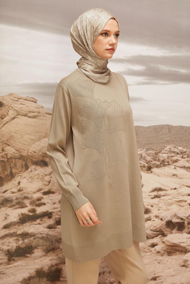 Vêtements hijab BEIGE TUNIQUE EN MAILLE 45852 - ALVİNA