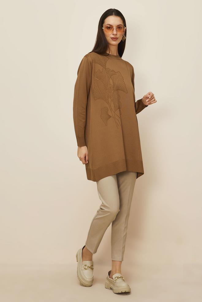 Tesettür giyim TABA TRİKO TUNİK 45852 - ALVİNA