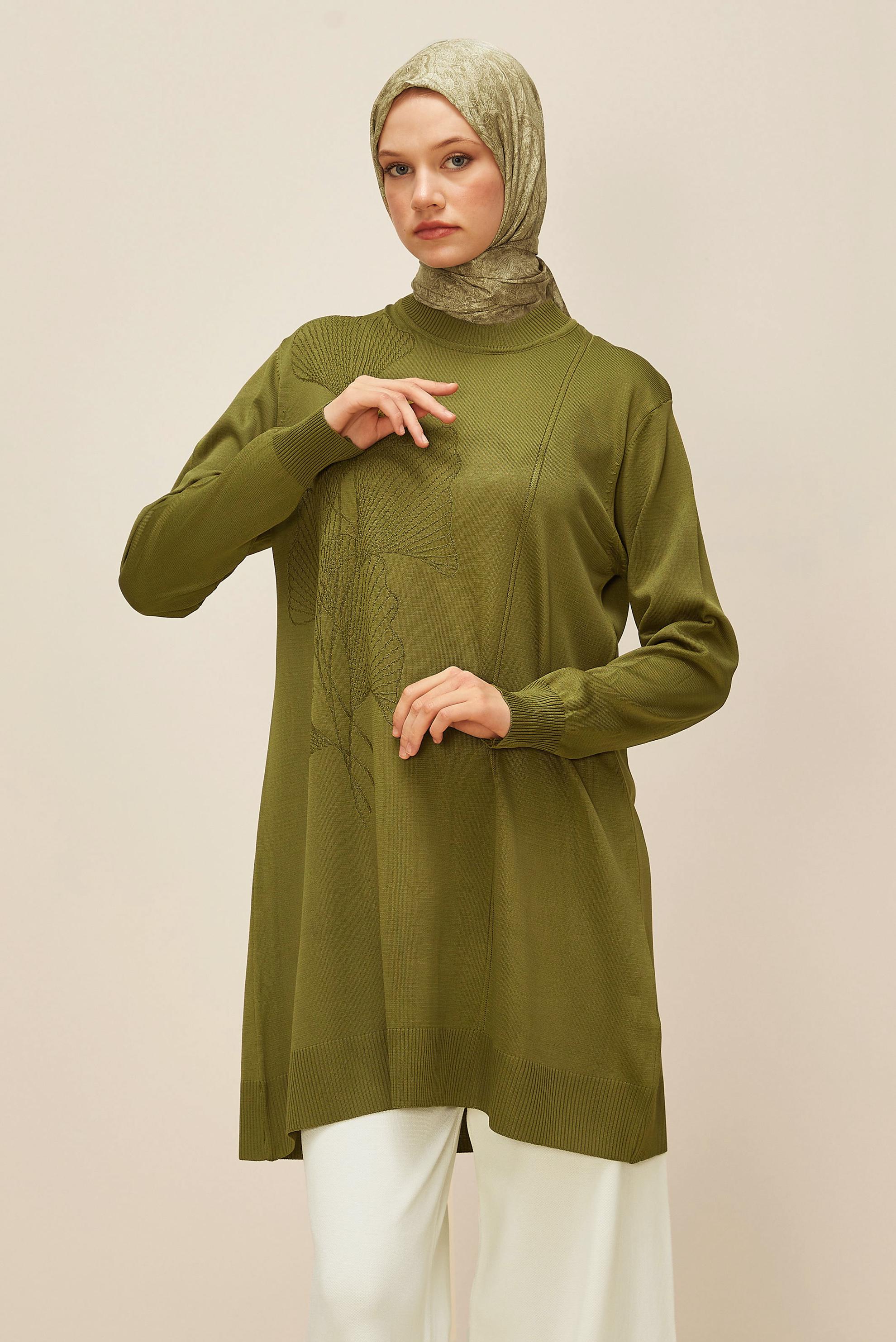 Tesettür giyim YEŞİL TRİKO TUNİK 45852