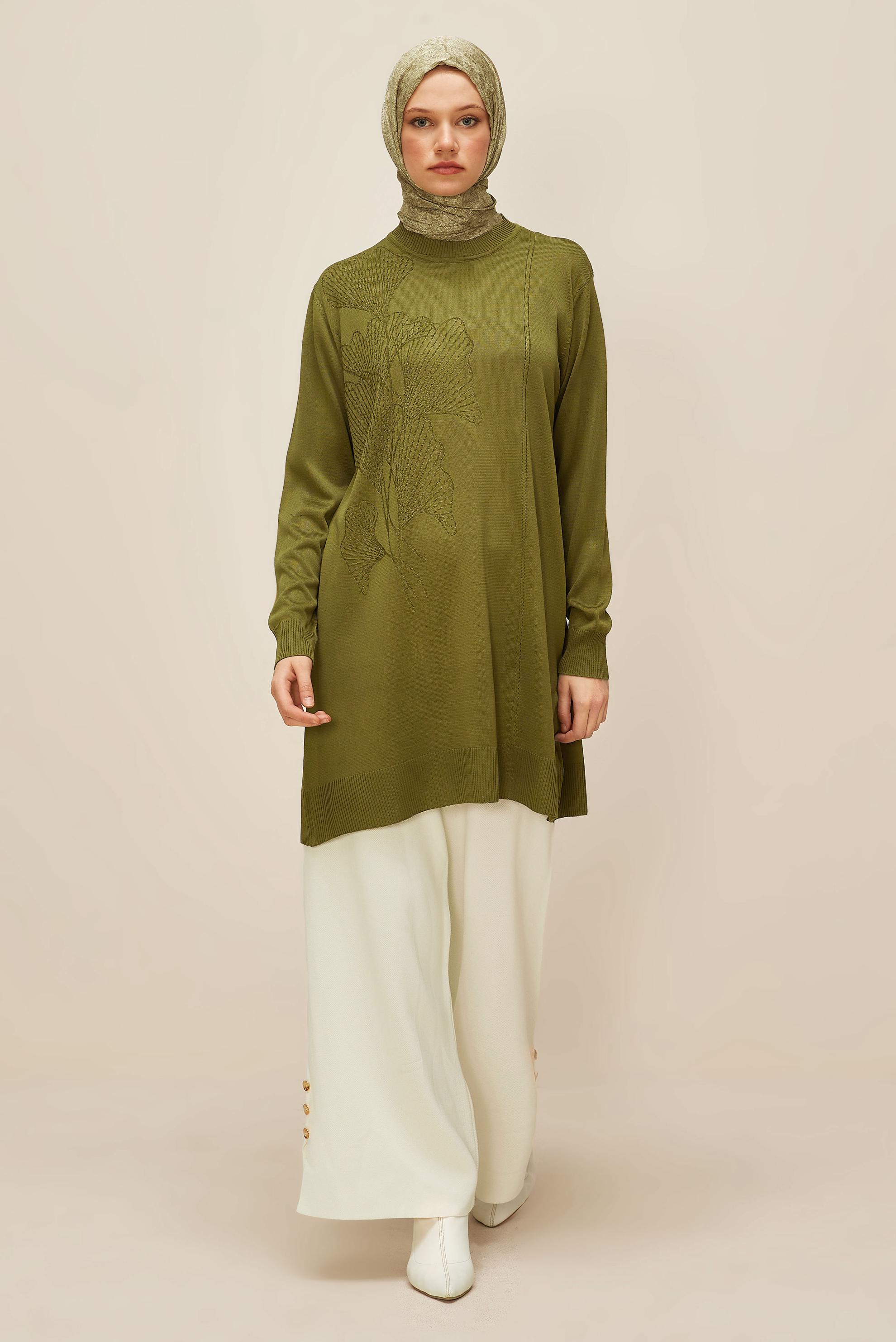 Tesettür giyim YEŞİL TRİKO TUNİK 45852