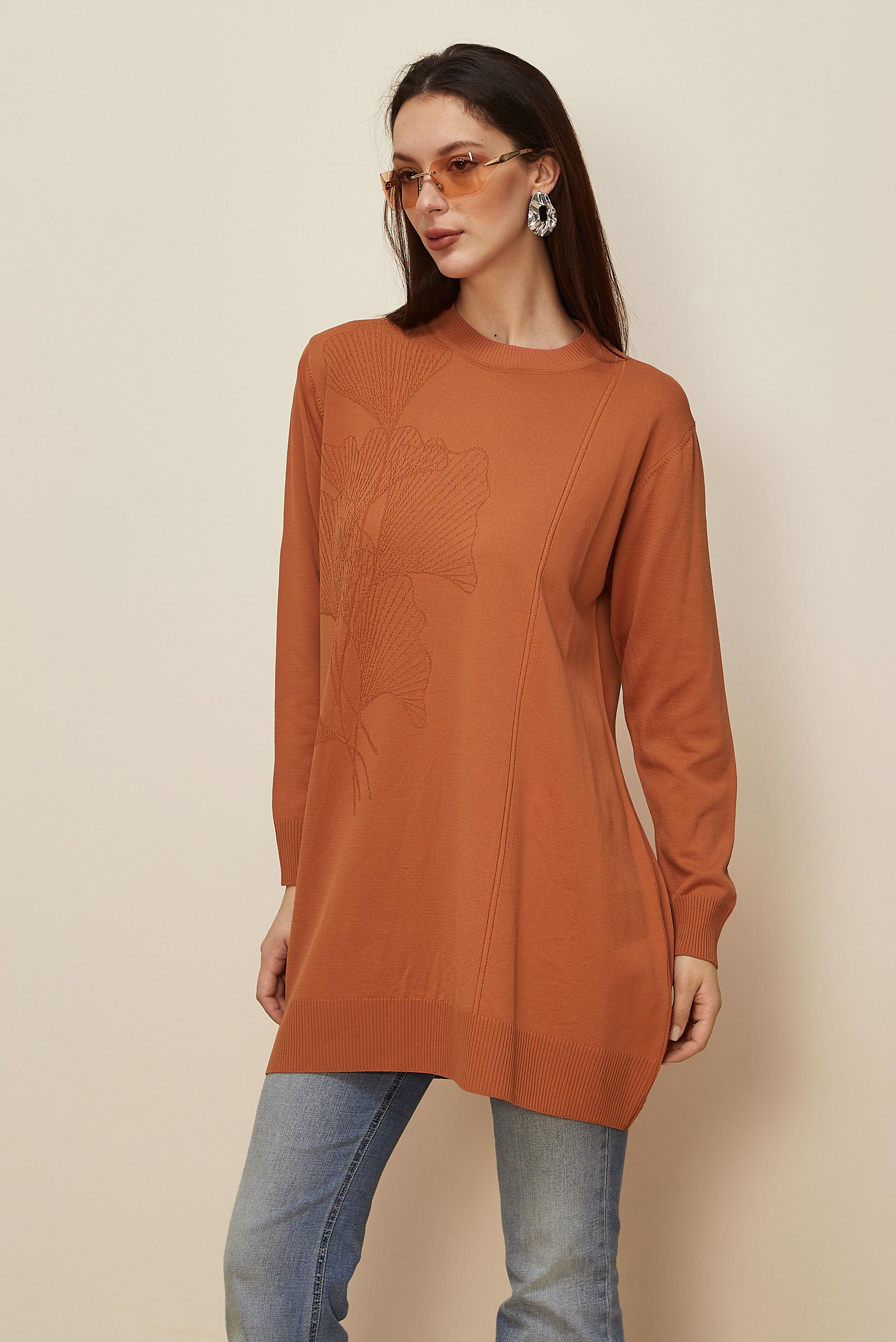 Tesettür giyim TURUNCU 45852 TRİKO TUNİK 40-48