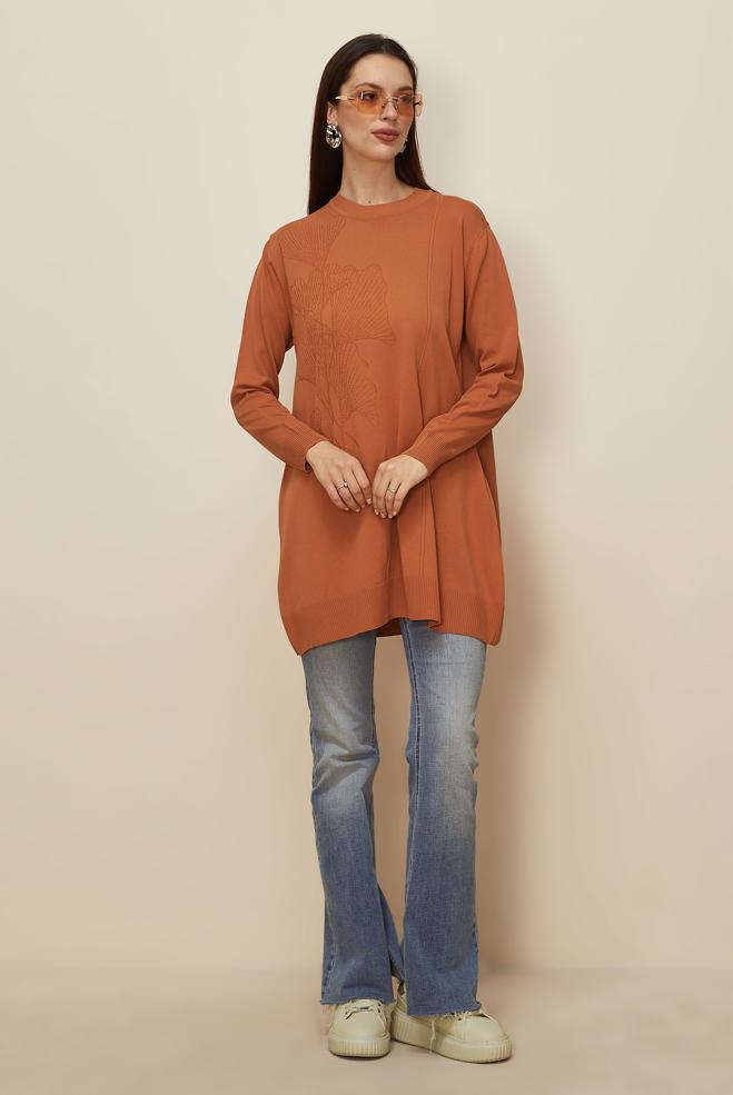 Tesettür giyim TURUNCU 45852 TRİKO TUNİK 40-48 - ALVİNA