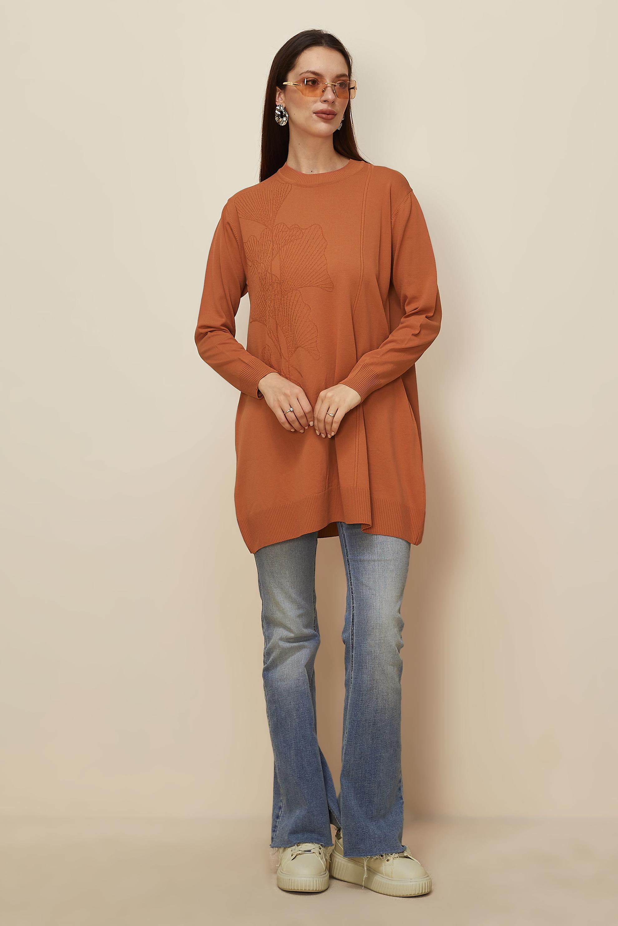 Tesettür giyim TURUNCU 45852 TRİKO TUNİK 40-48