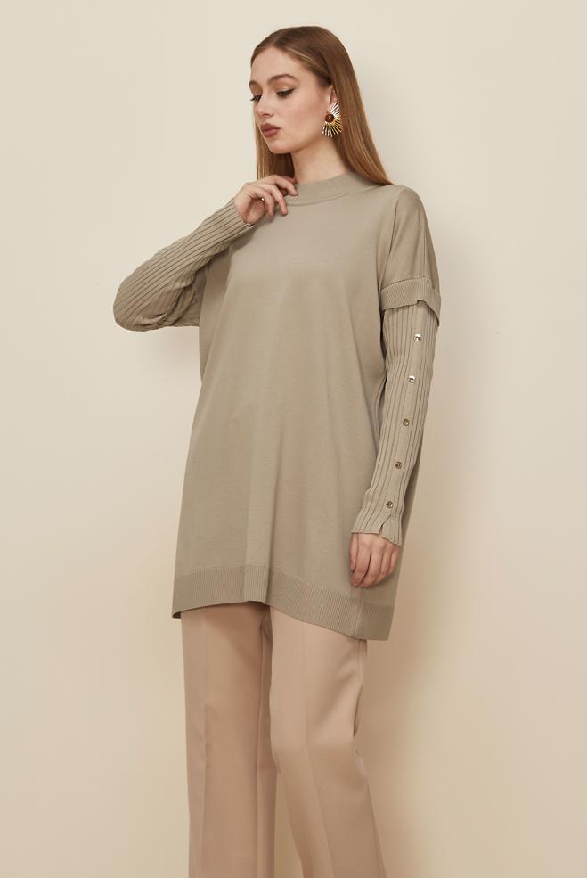 Tesettür giyim BEJ 45853 TRİKO TUNİK 38-44 - ALVİNA