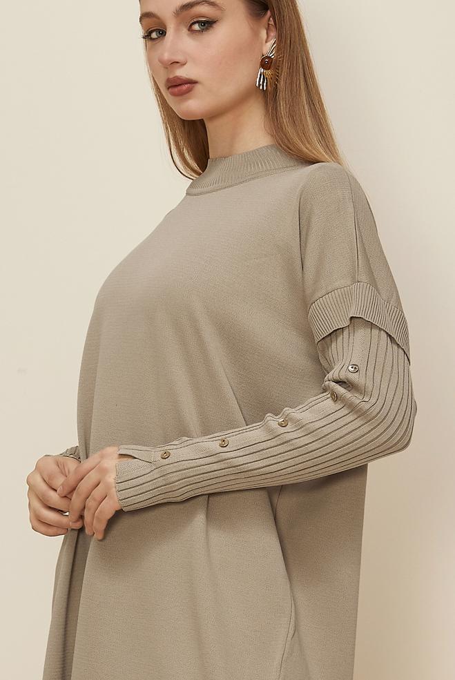 Tesettür giyim BEJ 45853 TRİKO TUNİK 38-44 - ALVİNA