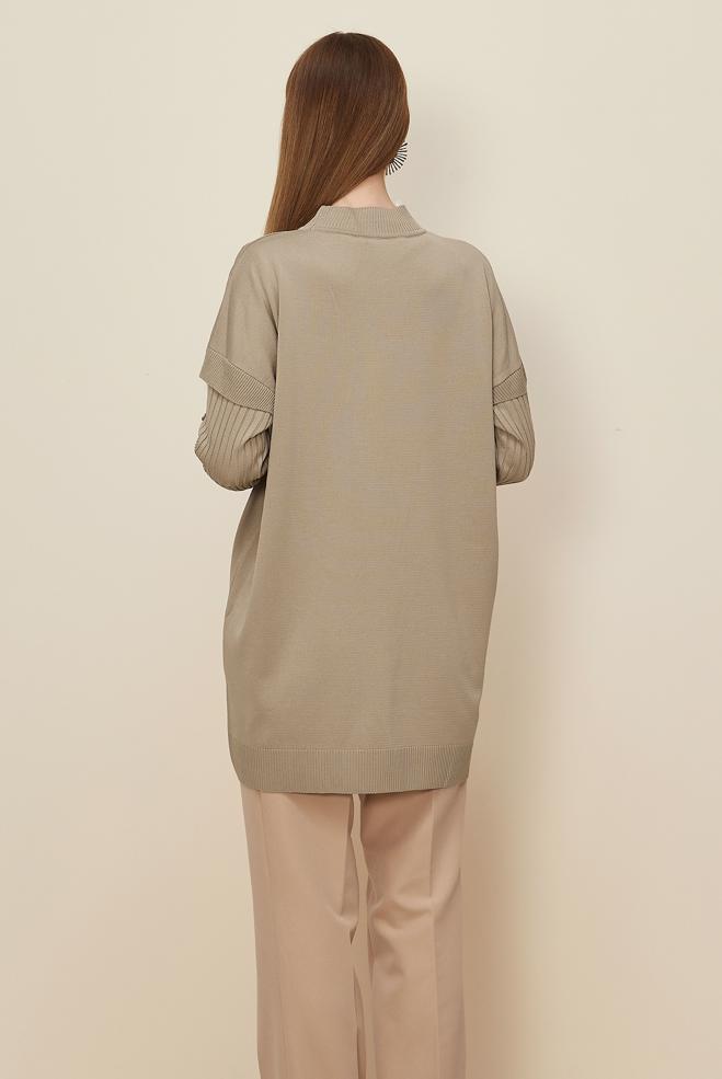 Tesettür giyim BEJ 45853 TRİKO TUNİK 38-44 - ALVİNA