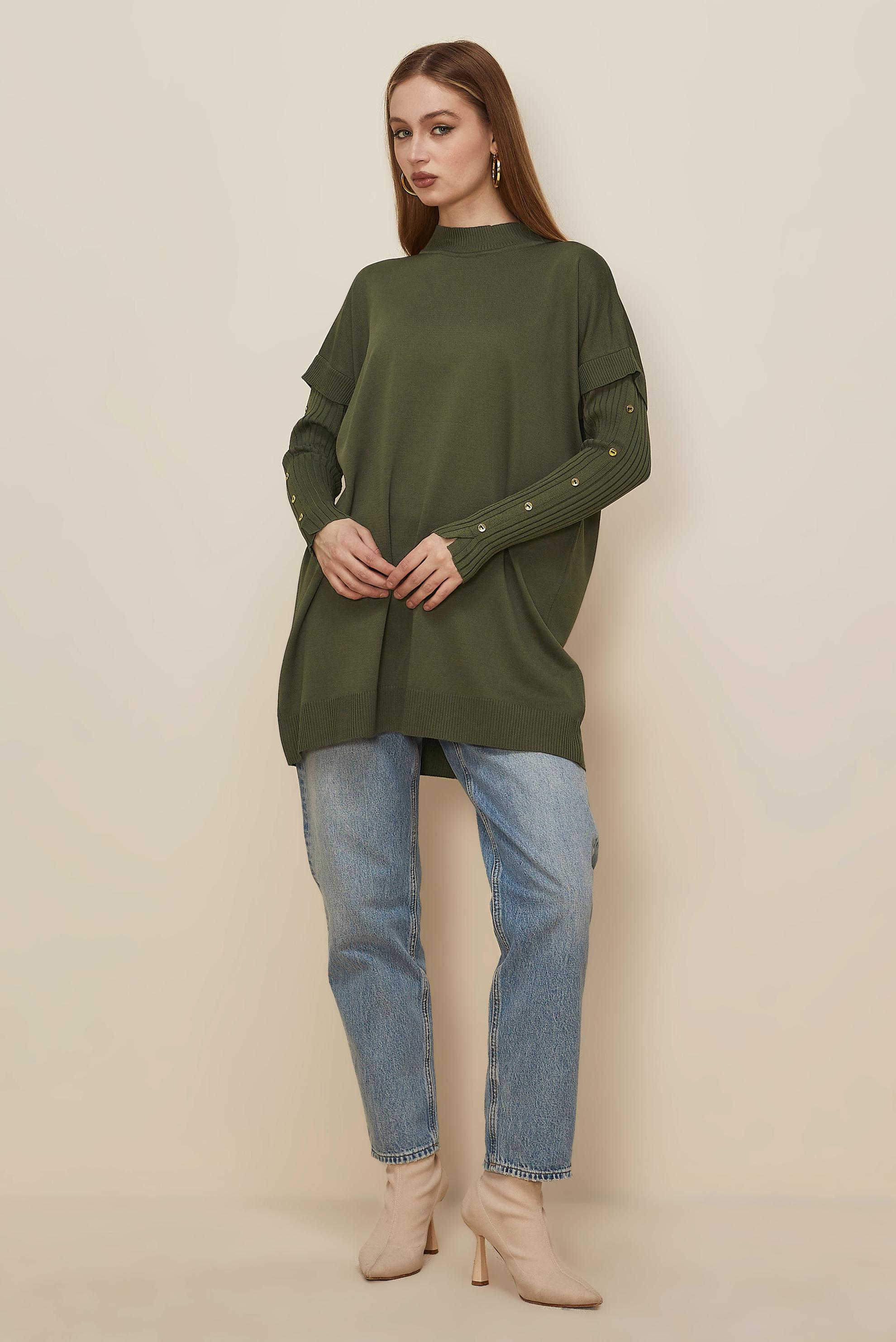 Hijab clothing KHAKI BUTTON DETAILED KNITWEAR TUNIC 45853