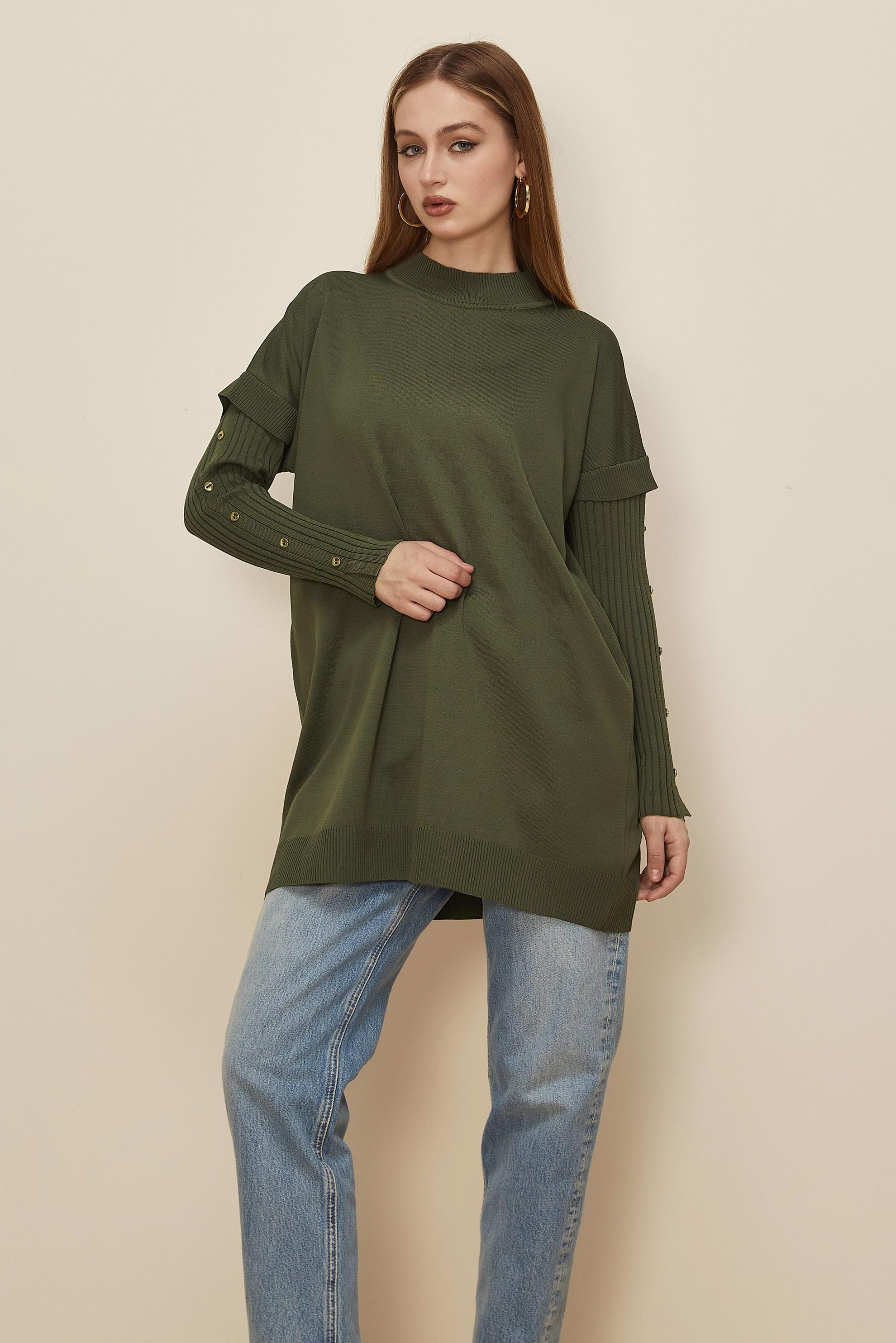 Hijab clothing KHAKI BUTTON DETAILED KNITWEAR TUNIC 45853