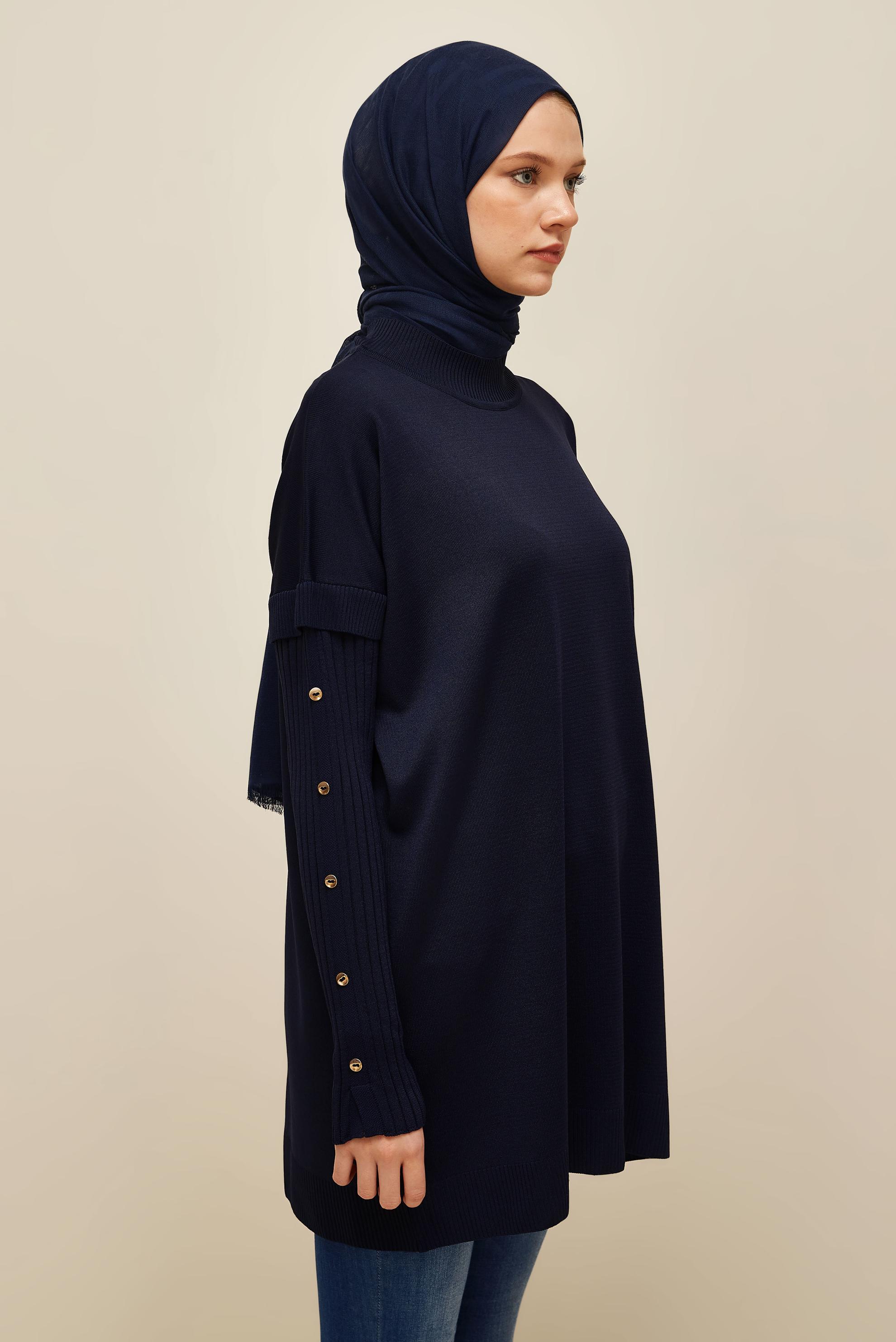 Tesettür giyim LACİVERT DÜĞME DETAYLI TRİKO TUNİK 45853