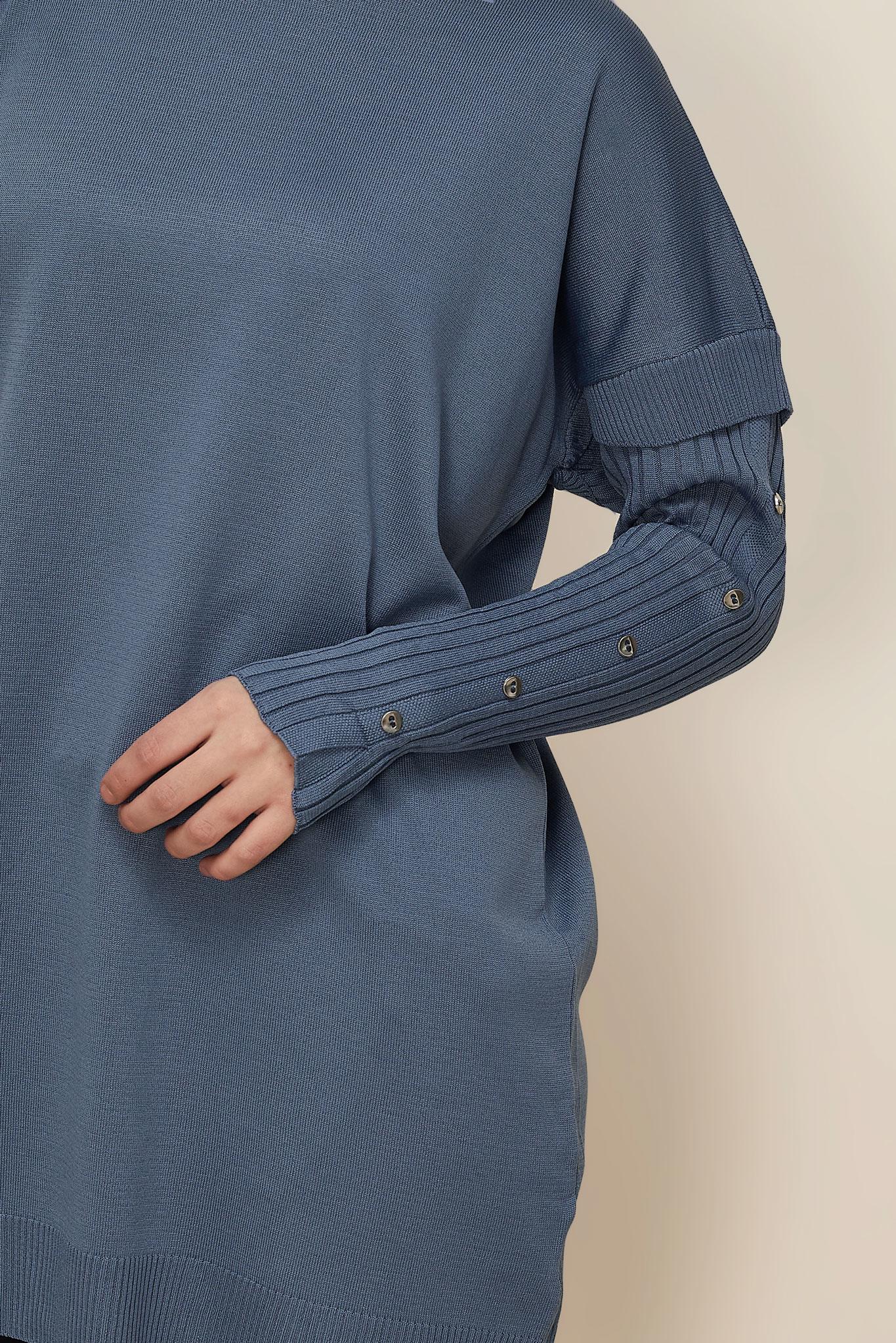 Tesettür giyim LACİVERT DÜĞME DETAYLI TRİKO TUNİK 45853