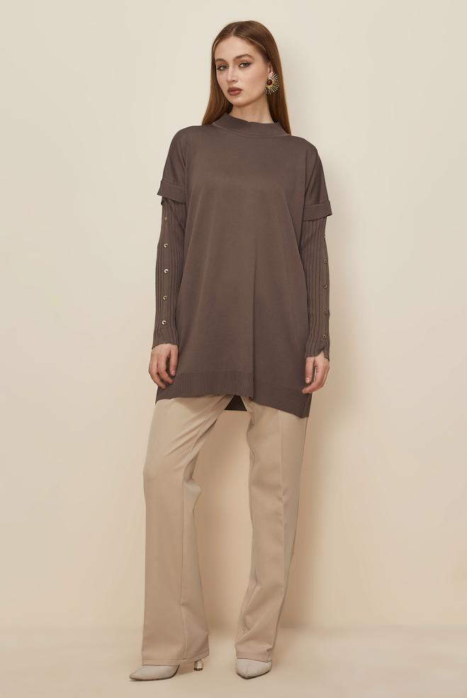 Tesettür giyim KAHVE 45853 TRİKO TUNİK 38-44 - ALVİNA