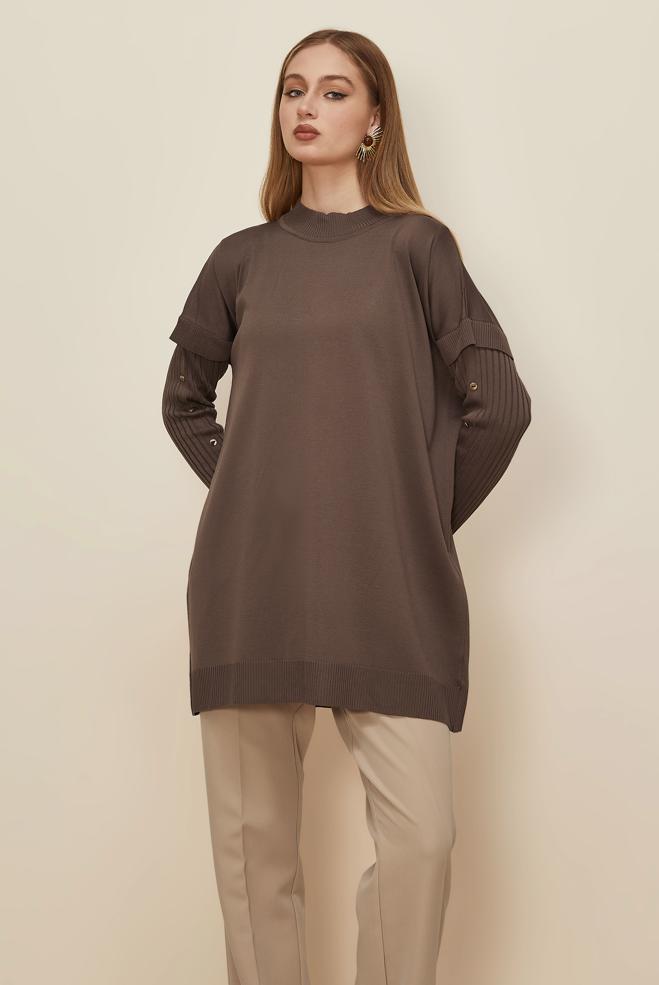 Tesettür giyim KAHVE 45853 TRİKO TUNİK 38-44 - ALVİNA