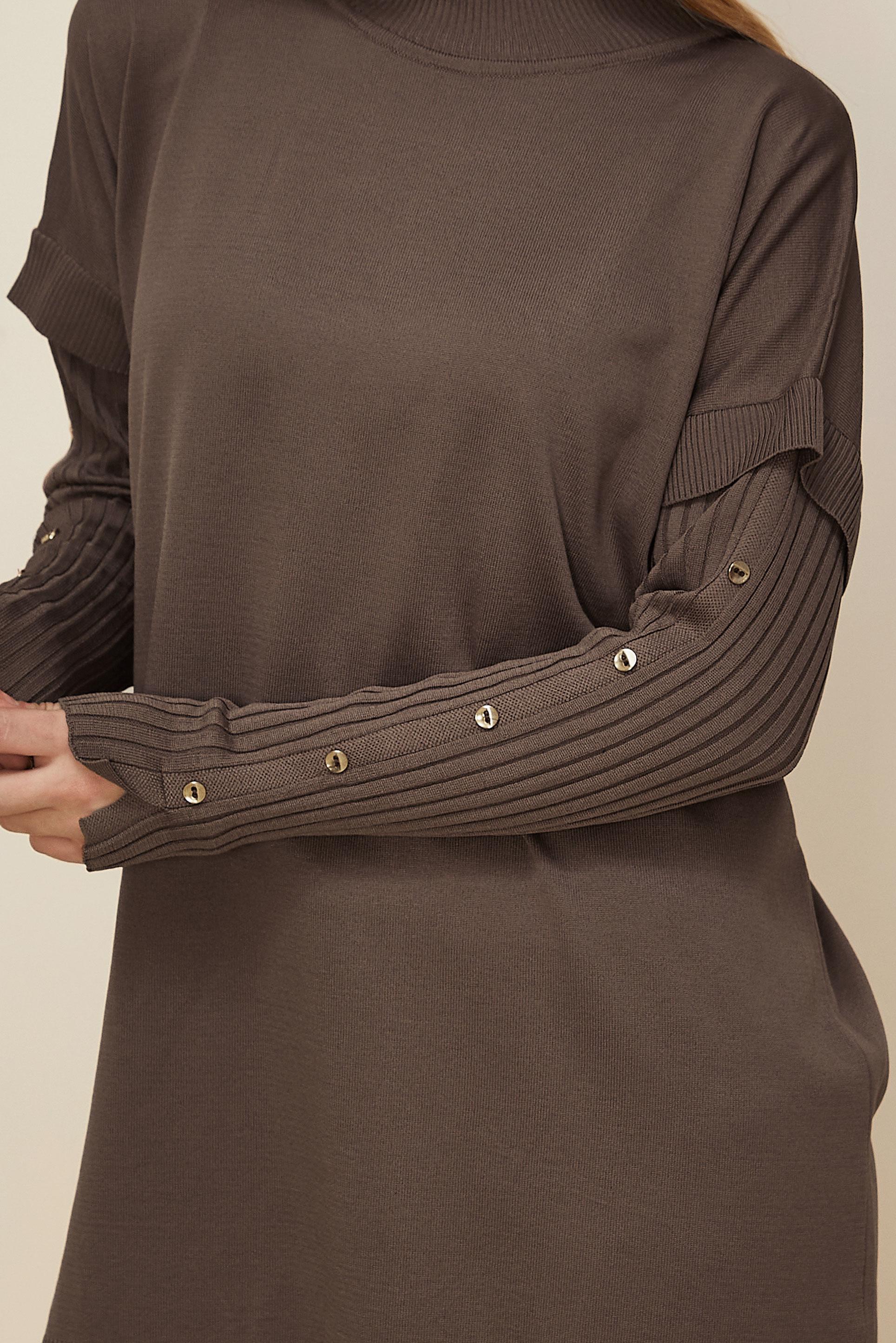 Tesettür giyim KAHVE DÜĞME DETAYLI TRİKO TUNİK 45853