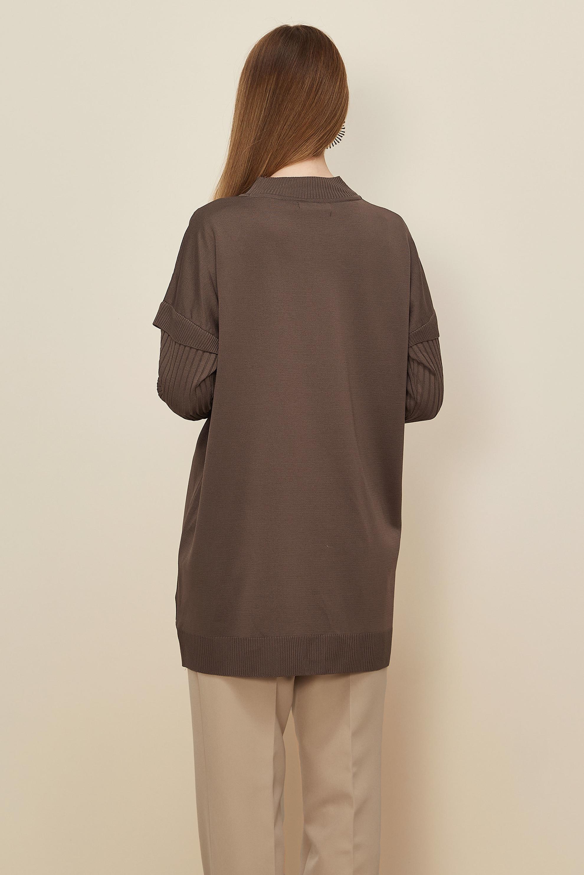 Tesettür giyim KAHVE DÜĞME DETAYLI TRİKO TUNİK 45853