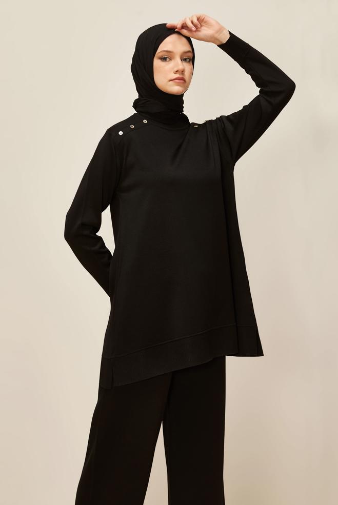 Vêtements hijab NOIR TUNIQUE EN MAILLE 45854 - ALVİNA