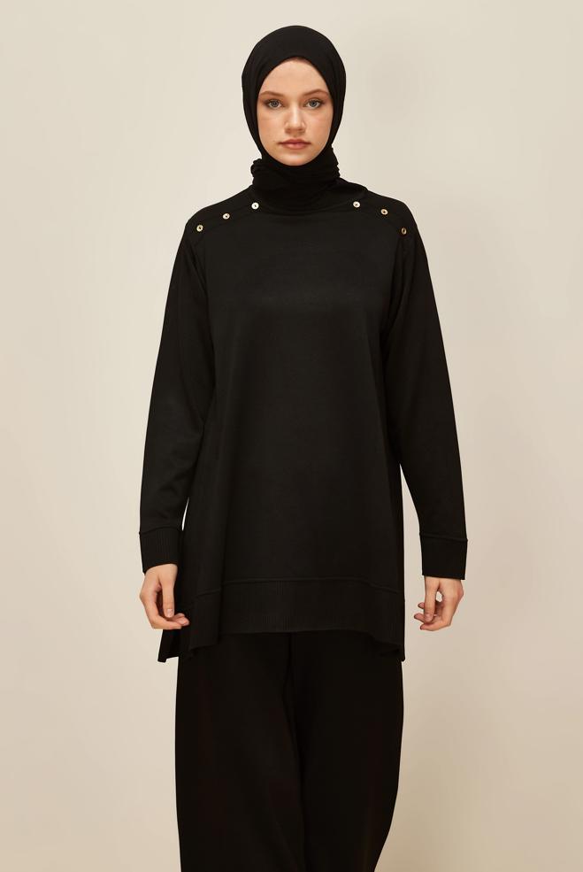 Vêtements hijab NOIR TUNIQUE EN MAILLE 45854 - ALVİNA