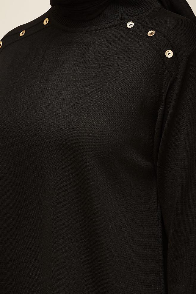 Vêtements hijab NOIR TUNIQUE EN MAILLE 45854 - ALVİNA