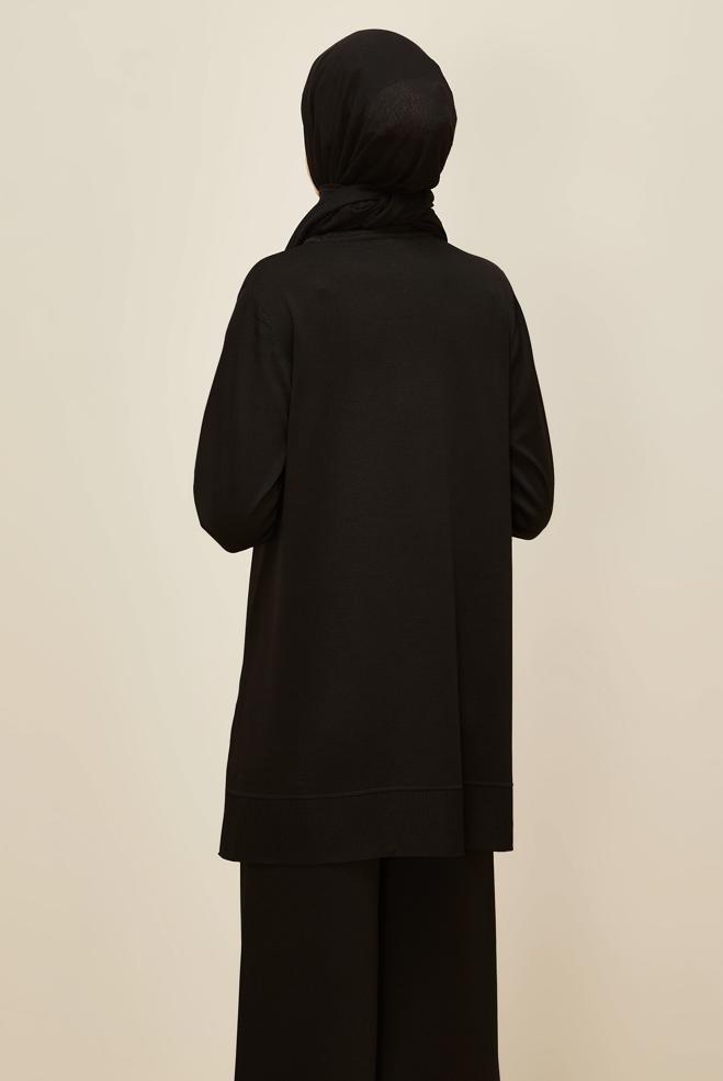 Vêtements hijab NOIR TUNIQUE EN MAILLE 45854 - ALVİNA
