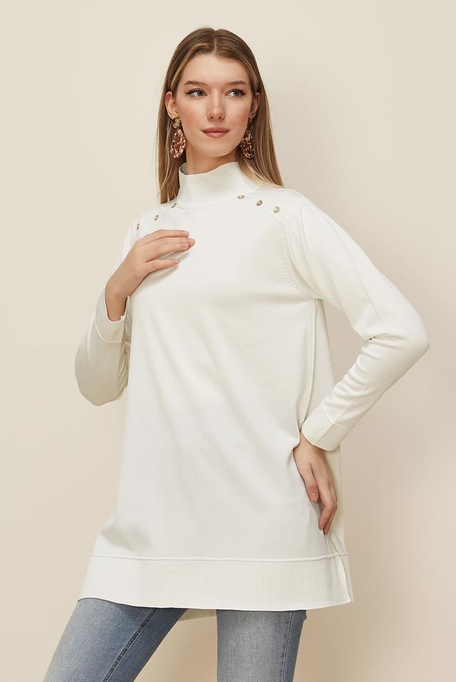 Tesettür giyim BEYAZ TRİKO TUNİK 45854 - ALVİNA