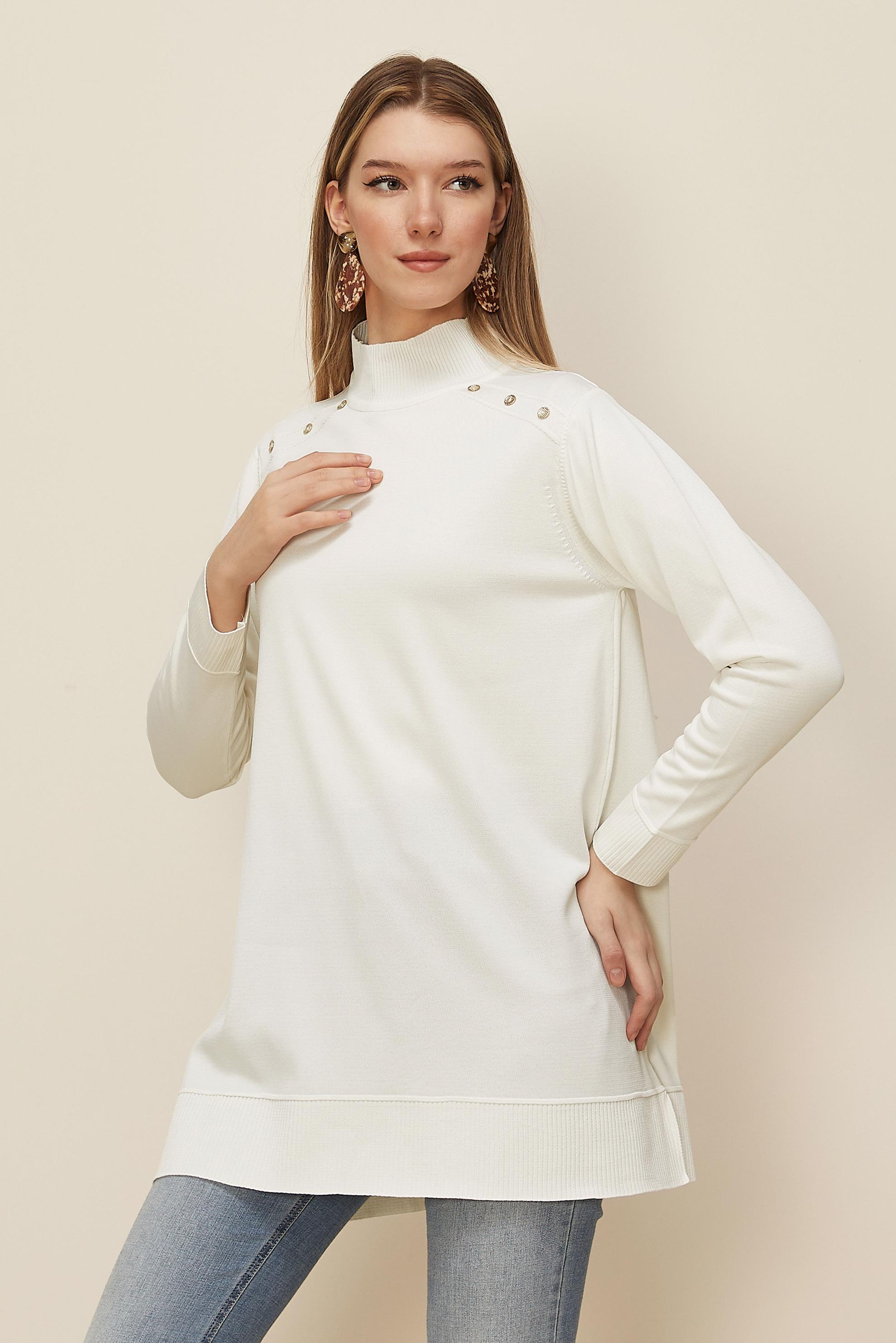 Tesettür giyim BEYAZ TRİKO TUNİK 45854