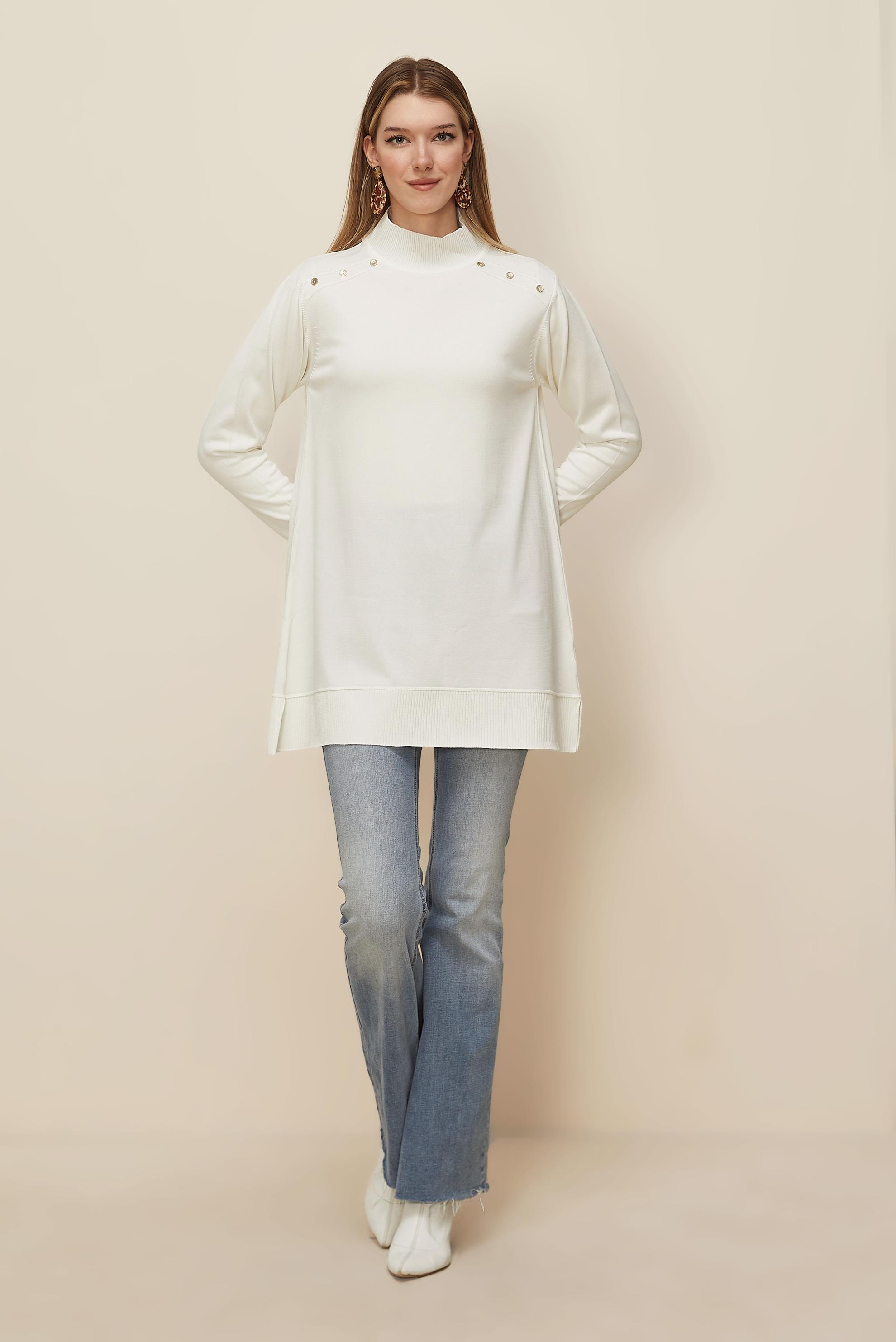 Tesettür giyim BEYAZ TRİKO TUNİK 45854