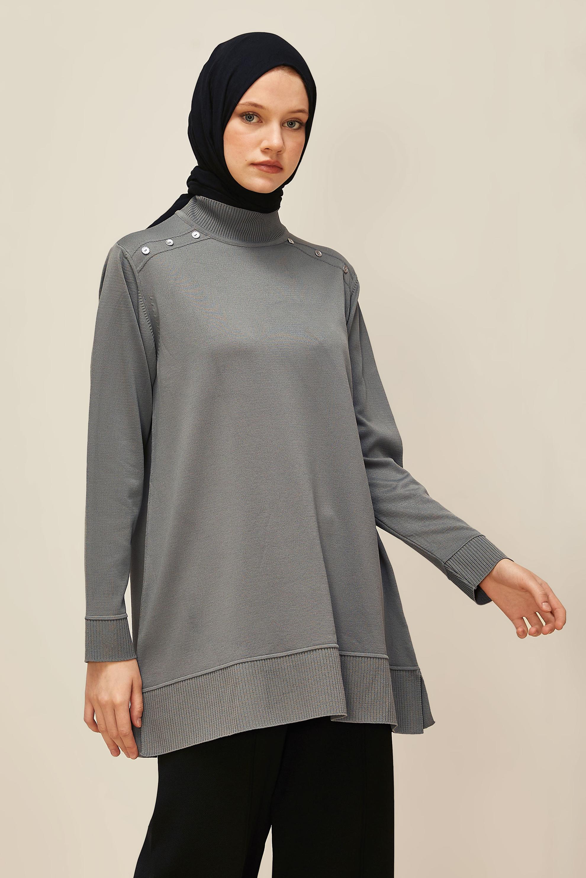 Tesettür giyim GRİ TRİKO TUNİK 45854