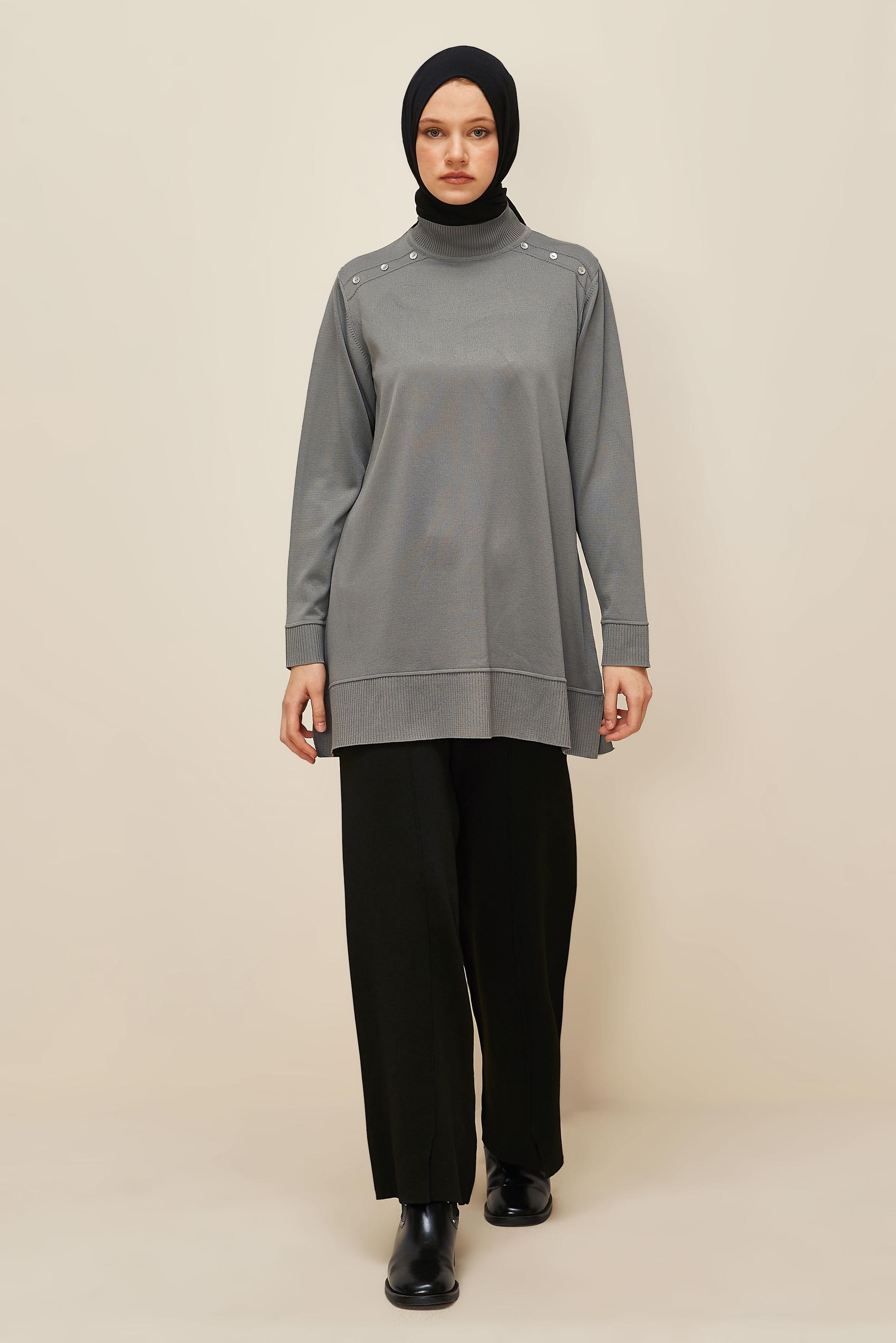 Tesettür giyim GRİ TRİKO TUNİK 45854