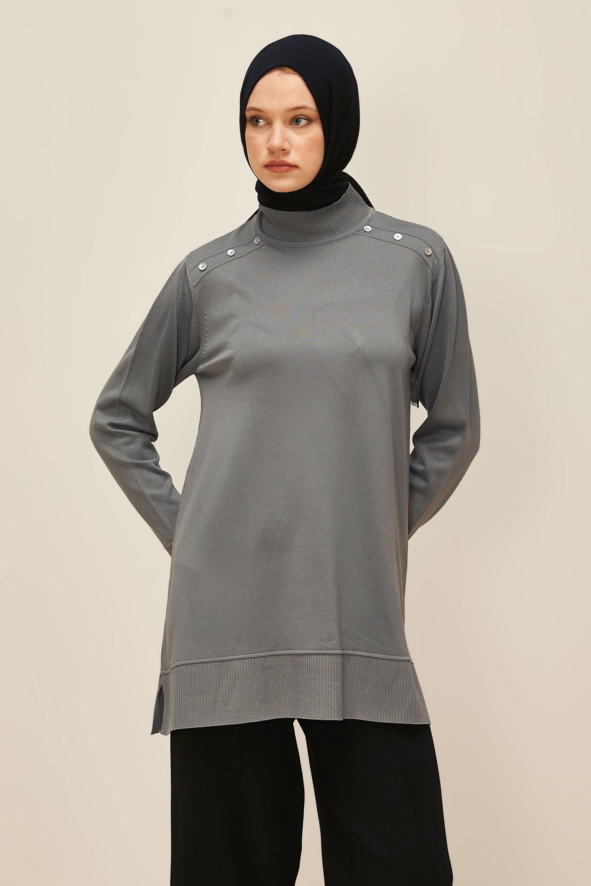 Tesettür giyim GRİ TRİKO TUNİK 45854