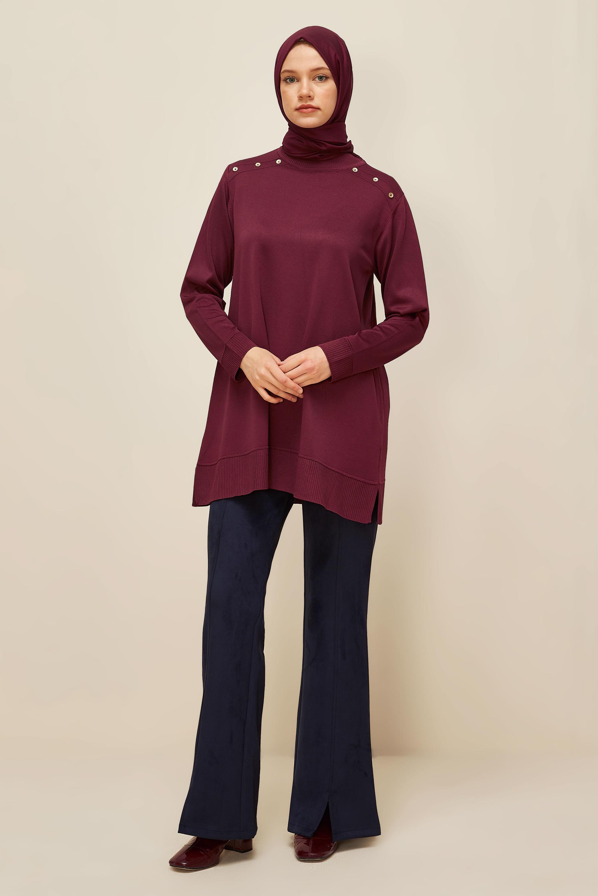 Tesettür giyim BORDO TRİKO TUNİK 45854