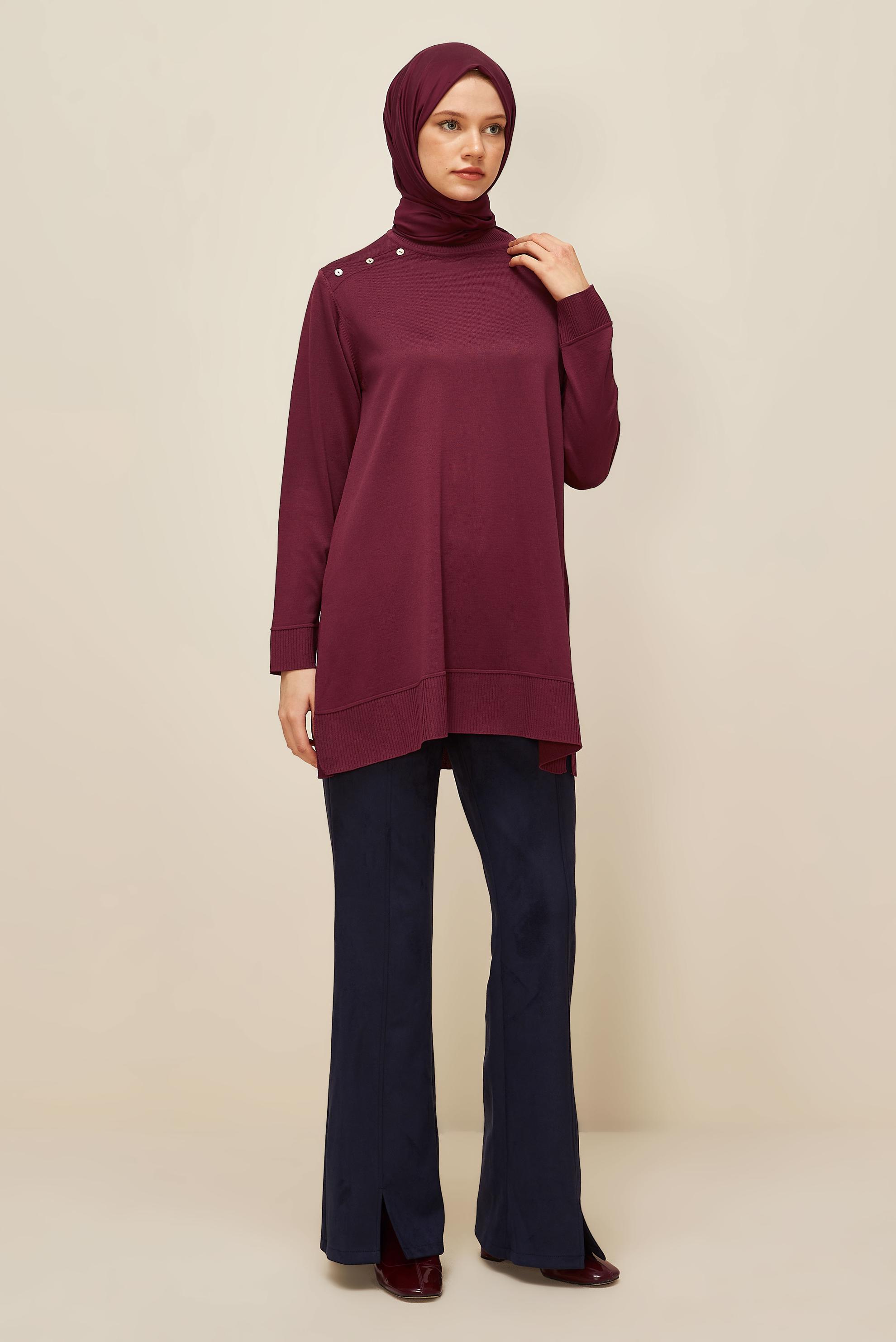 Tesettür giyim BORDO TRİKO TUNİK 45854