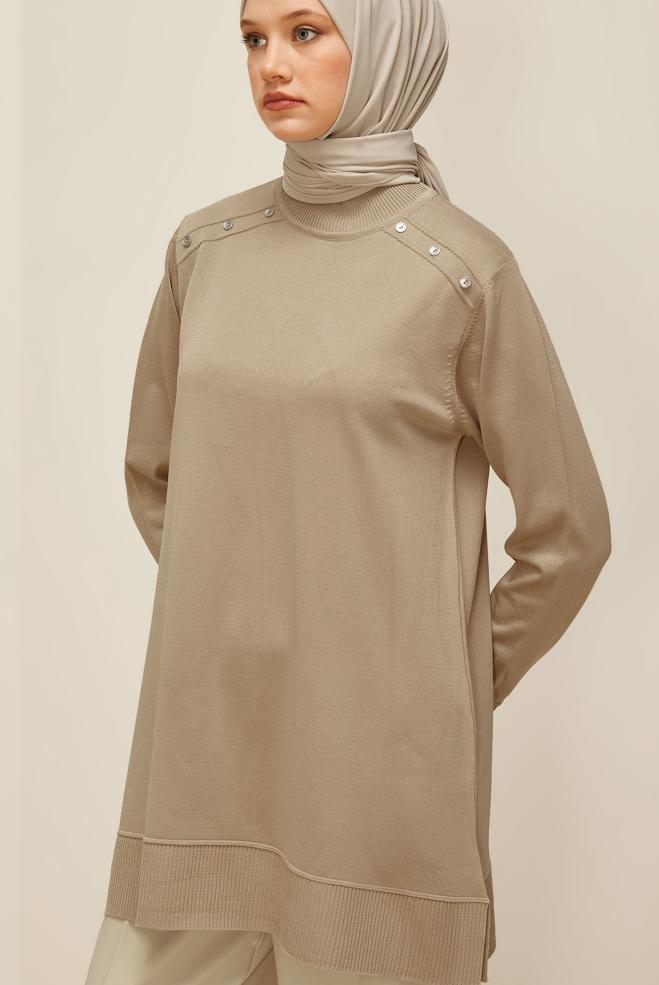 Hijab clothing BEIGE KNITWEAR TUNIC 45854 - ALVİNA