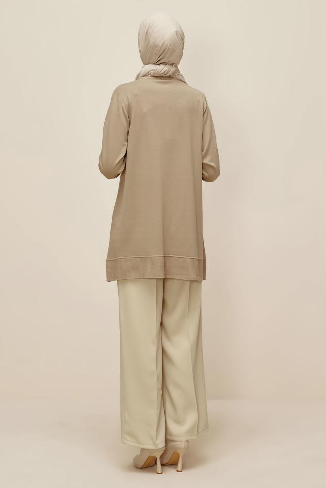 Hijab clothing BEIGE KNITWEAR TUNIC 45854 - ALVİNA