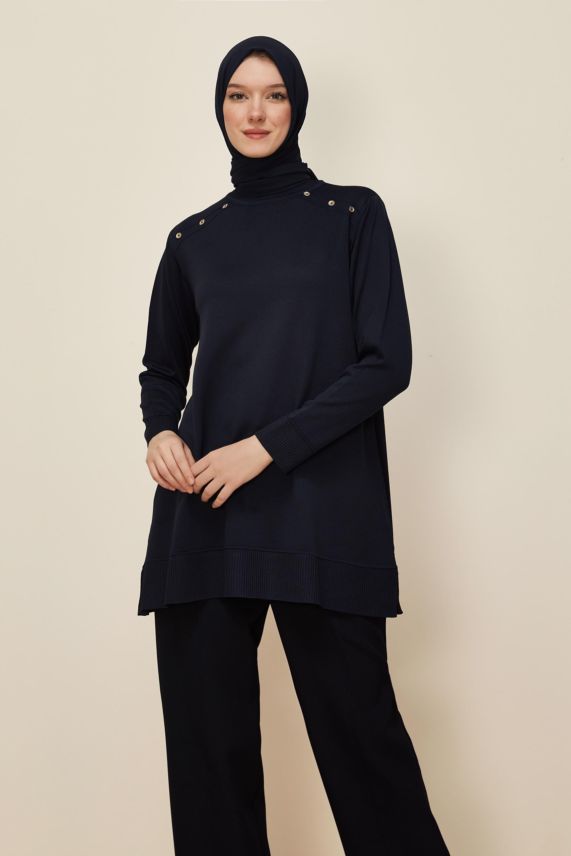 Tesettür giyim LACİVERT TRİKO TUNİK 45854