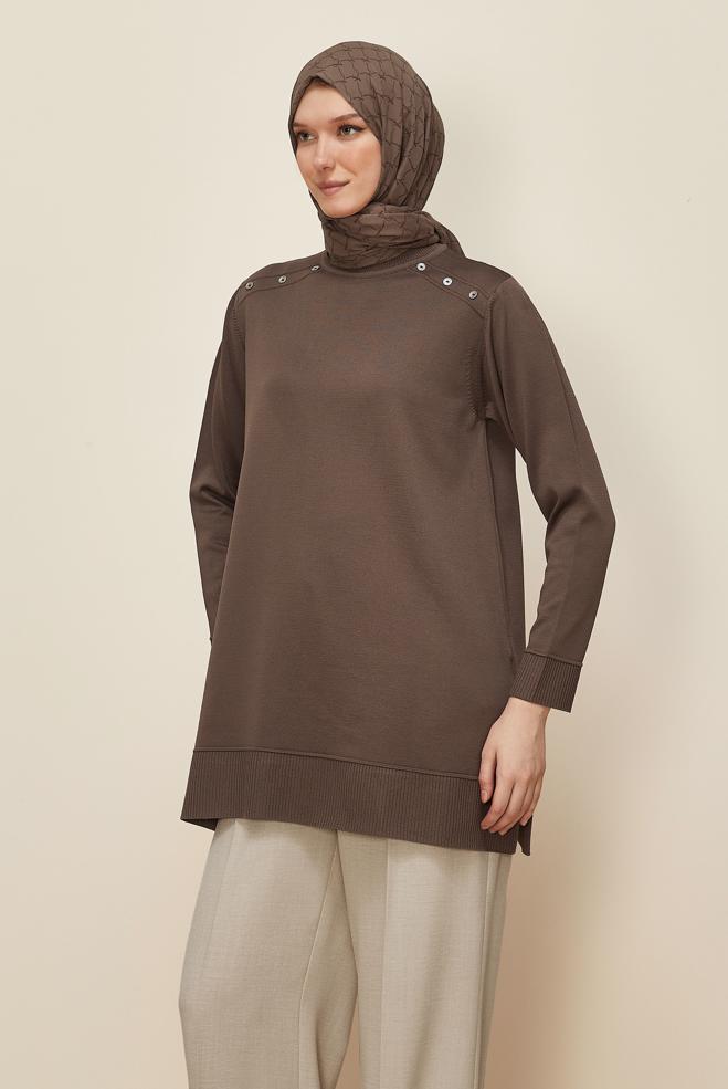 Tesettür giyim KAHVE TRİKO TUNİK 45854 - ALVİNA