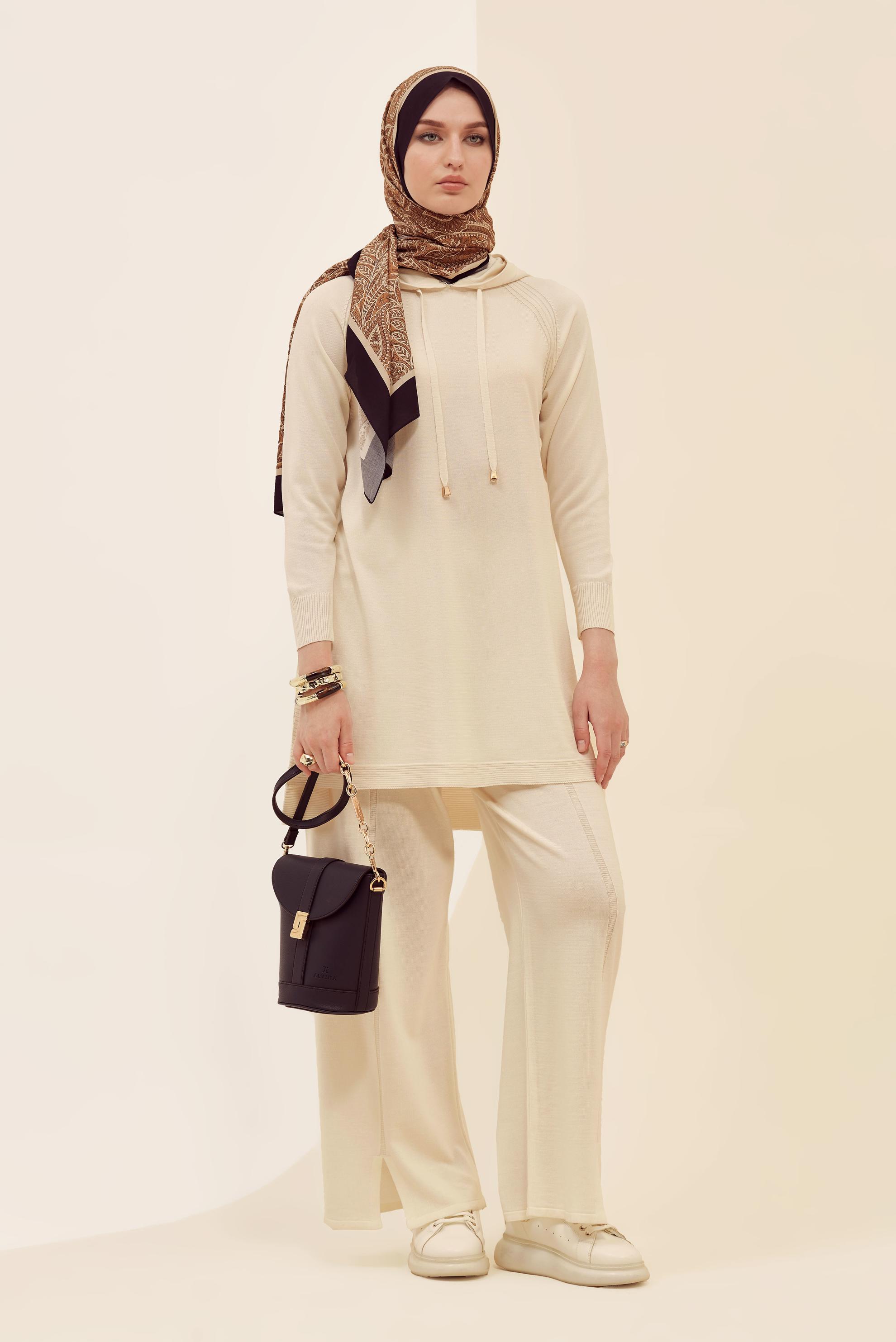 Hijab clothing BEIGE HOODED KNITWEAR TUNIC 45855