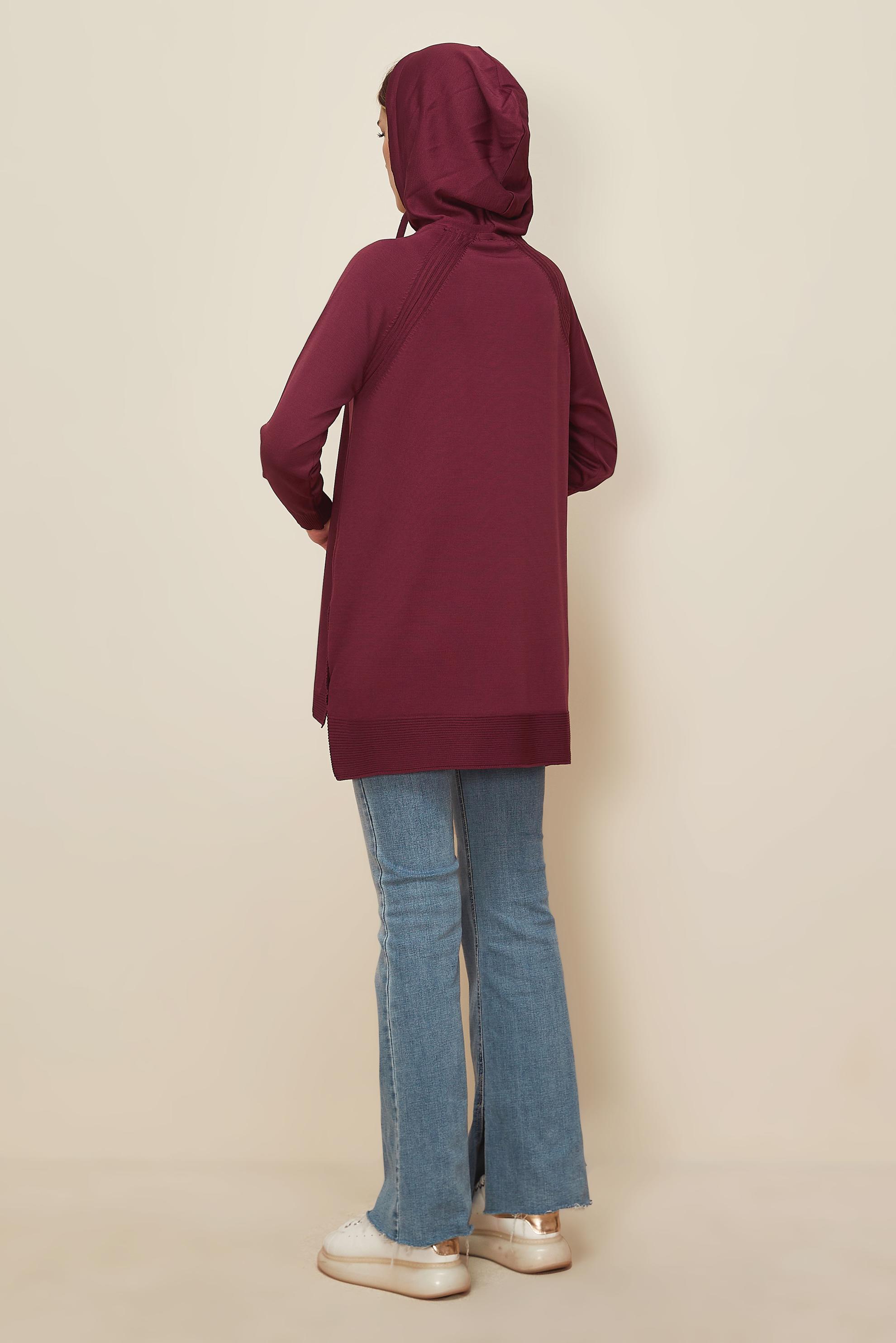 Hijab clothing CLARET RED HOODED KNITWEAR TUNIC 45855